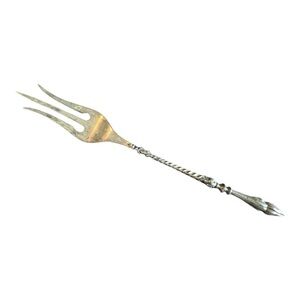 Antique 900 Silver Ornate Serving Fork – Twisted Handle, 7” Long